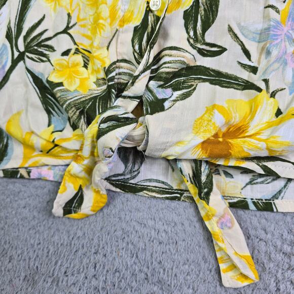 Old Navy Hawaiian Boxy Tie Front Button Top Women's Medium Shirt Tropical Floral - Picture 2 of 9